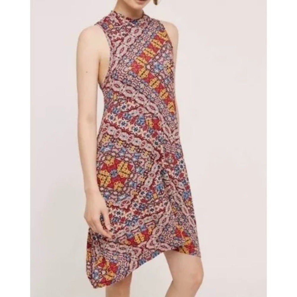 Anthropologie Maeve Lilt Swing Dress Small Tribal Boho Knit Sleeveless Mock Neck